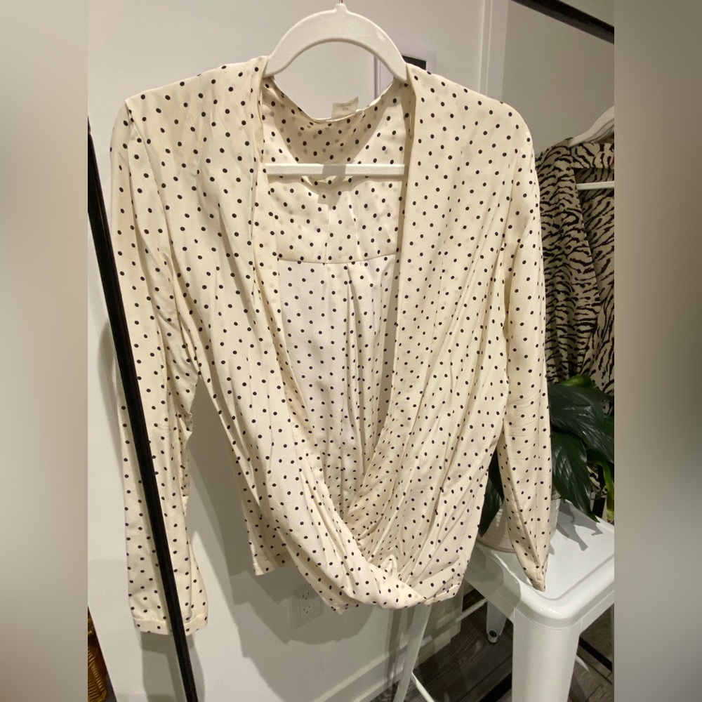 Silk black and white polka dot blouse.